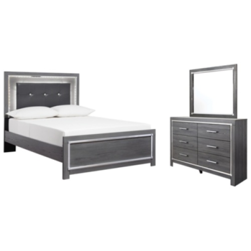 Lodanna Full Panel Bed with Mirrored Dresser, Gray