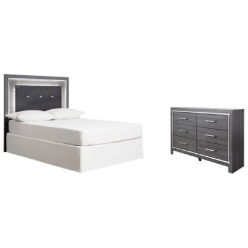 Lodanna Full Upholstered Panel Headboard Bed with Dresser, Gray