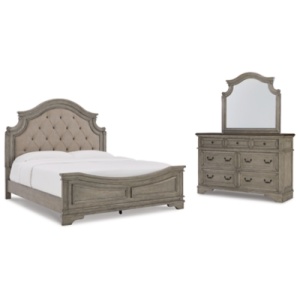 Lodenbay California King Panel Bed with Mirrored Dresser, Antique Gray