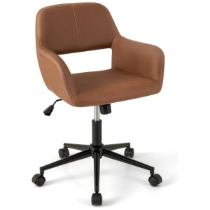 Mid Century Office Chair Faux Leather with Armrests-Brown