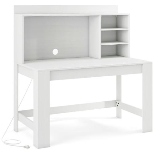 Modern Computer Desk with Hutch and Storage Shelves-White