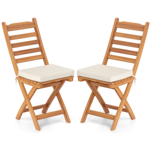 Patio Folding Chairs Set of 2 with Soft Seat Cushion-A