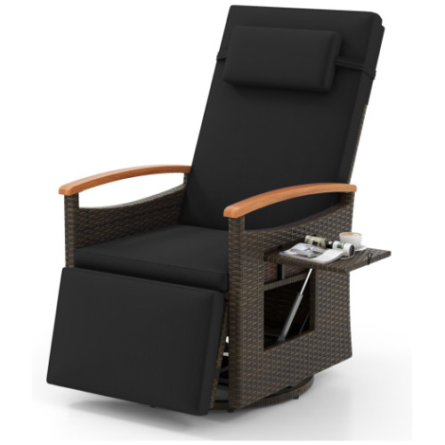 Patio Rattan 360° Swivel Recliner Chair with Adjustable Backrest and Footrest-Black