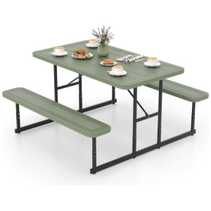 Picnic Table Bench Set for 2-4 People Outdoor Rectangular Camping Dining Table-Green