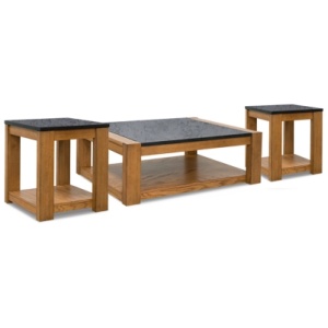Quentina Coffee Table with 2 End Tables, Light Brown/Black