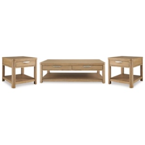 Rencott Coffee Table with 2 End Tables, Light Brown
