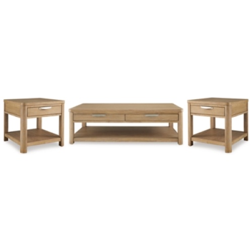 Rencott Coffee Table with 2 End Tables, Light Brown