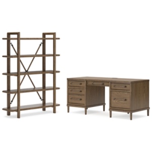 Roanhowe Home Office Desk and Storage, Brown