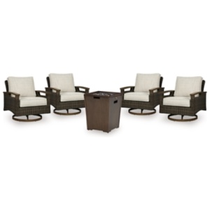 Rodeway South Outdoor Fire Pit Table and 4 Chairs, Brown