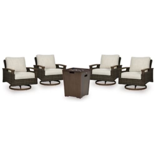 Rodeway South Outdoor Fire Pit Table and 4 Chairs, Brown