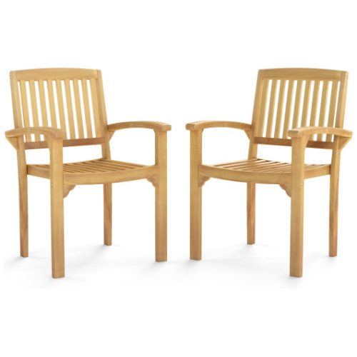Set of 2 Outdoor Patio Chair with Slatted Seat and Curved Seat