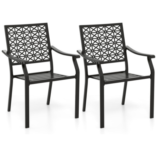 Set of 2 Patio Dining Chairs with Curved Armrests and Reinforced Steel Frame