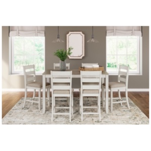 Skempton Counter Height Dining Table and 6 Bar Stools Set, White/Light Brown