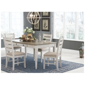 Skempton Dining Table and 4 Chairs, White/Light Brown