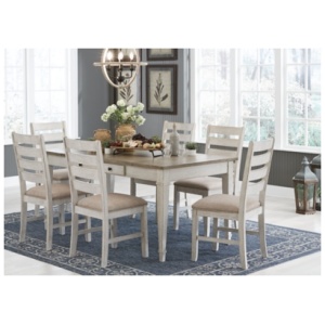 Skempton Dining Table and 6 Chairs, White/Light Brown