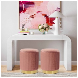 TOV Zoe Storage Ottoman, Blush