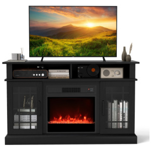 TV Stand with Electric Fireplace LED Lights and Remote Controls for TVs Up to 40 Inch-Black