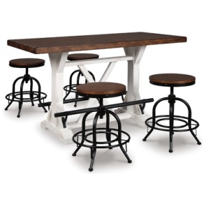 Valebeck Counter Height Dining Table and 4 Barstools, White/Brown