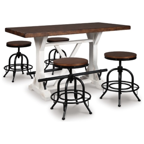Valebeck Counter Height Dining Table and 4 Barstools, White/Brown