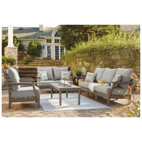Visola Outdoor Sofa, Loveseat and 2 Lounge Chairs with Coffee Table and End Table, Gray
