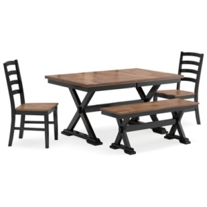 Wildenauer Dining Table and 2 Chairs and Bench, Brown/Black