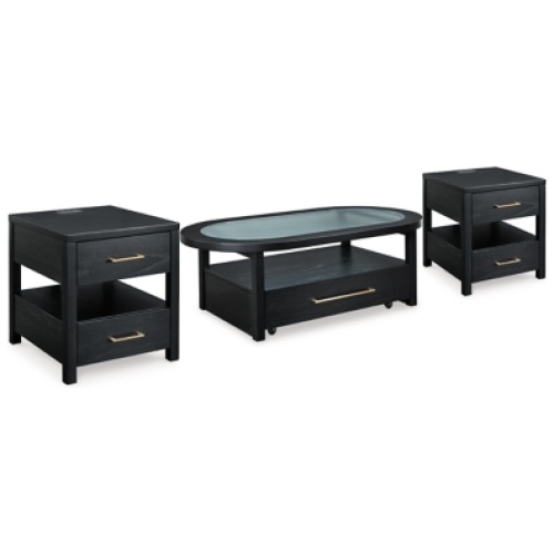 Winbardi Coffee Table with 2 End Tables, Black
