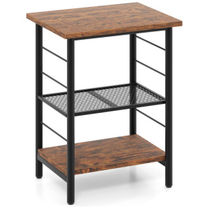 3-Tier End Table Space-Saving Nightstand Industrial Bedside Table for Living Room Bedroom-Rustic Brown