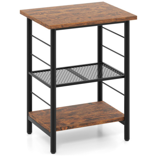 3-Tier End Table Space-Saving Nightstand Industrial Bedside Table for Living Room Bedroom-Rustic Brown