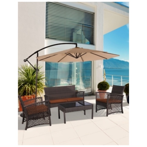 4-Piece Outdoor Woven Rattan Wicker Sofa Set, Orange