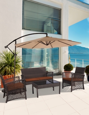 4-Piece Outdoor Woven Rattan Wicker Sofa Set, Orange