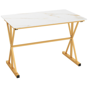 44 Inches Sintered Stone Dining Table with Metal Frame and Faux Marble Tabletop-White