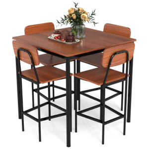 5 Pieces Industrial Dining Table Set with Counter Height Table and 4 Bar Stools-Walnut