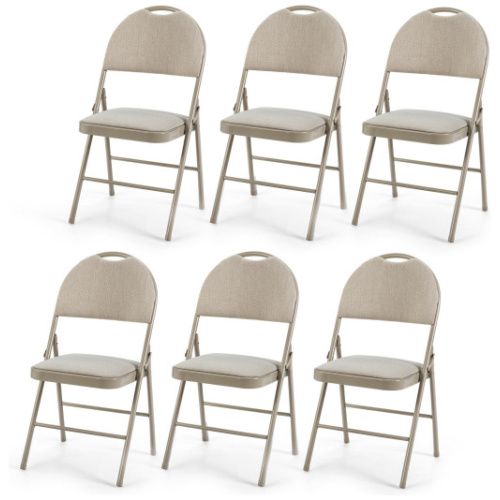 6 Pack Folding Chairs Portable Padded Office Kitchen Dining Chairs-Beige