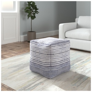 Andros Striped Cube Pouf, Blue