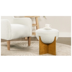 Bali Boucle Round Ottoman, Ivory White