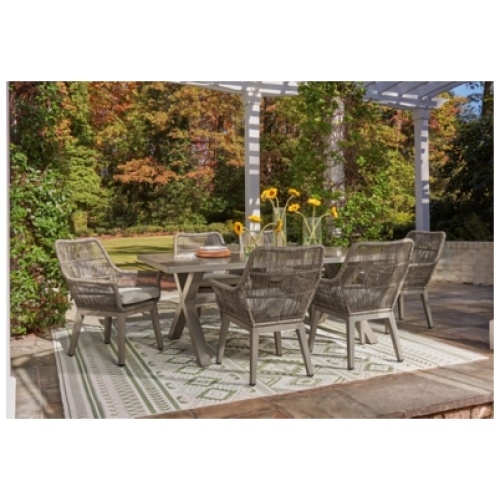 Beach Front Outdoor Dining Table and 6 Chairs, Beige