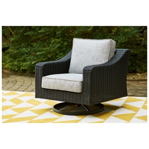 Beachcroft Outdoor Swivel Lounge Chair, Black/Light Gray