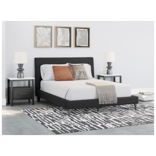 Cadmori Queen Upholstered Bed with Roll Slats, Black