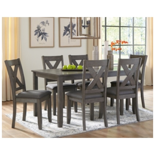 Caitbrook Dining Table and 6 Chairs Set, Gray