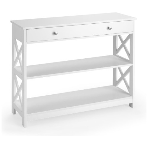 Console Table 3-Tier with Drawer and Storage Shelves-White