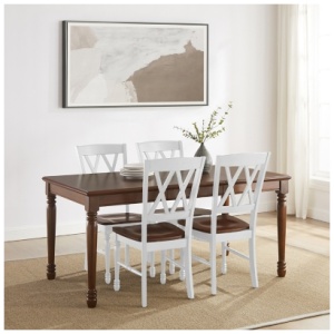 Crosley Furniture Shelby Dining Table and 4 Chairs, Distressed White