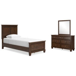 Danabrin Twin Panel Bed with Mirrored Dresser, Brown