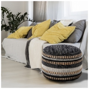 Enigma Striped Pouf, Black