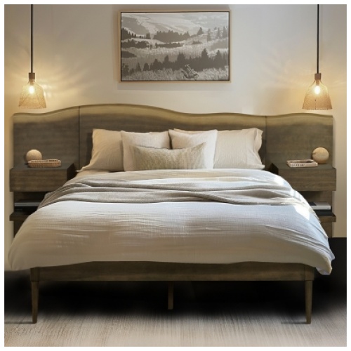 INK+IVY Queen Platform Bed frame with Headboard, Dark Brown