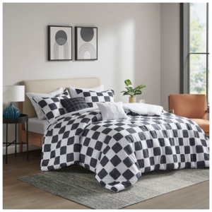 Intelligent Design Checkered Full/Queen Comforter Set, Black/White