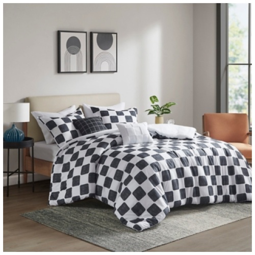 Intelligent Design Checkered Full/Queen Comforter Set, Black/White