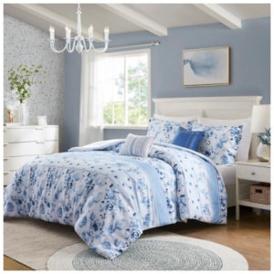 Intelligent Design Floral Striped Full/Queen Comforter Set, Blue