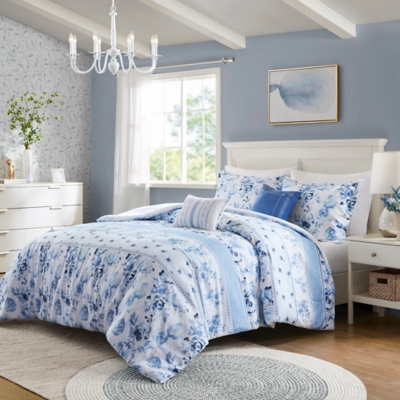 Intelligent Design Floral Striped Full/Queen Comforter Set, Blue