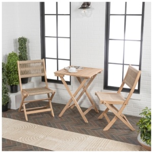 JONATHAN Y Javea Outdoor Folding Bistro Table and 2 Chairs, Light Teak
