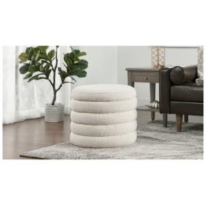 Jennifer Taylor Home Fuji 22" Round Storage Ottoman, Ivory White